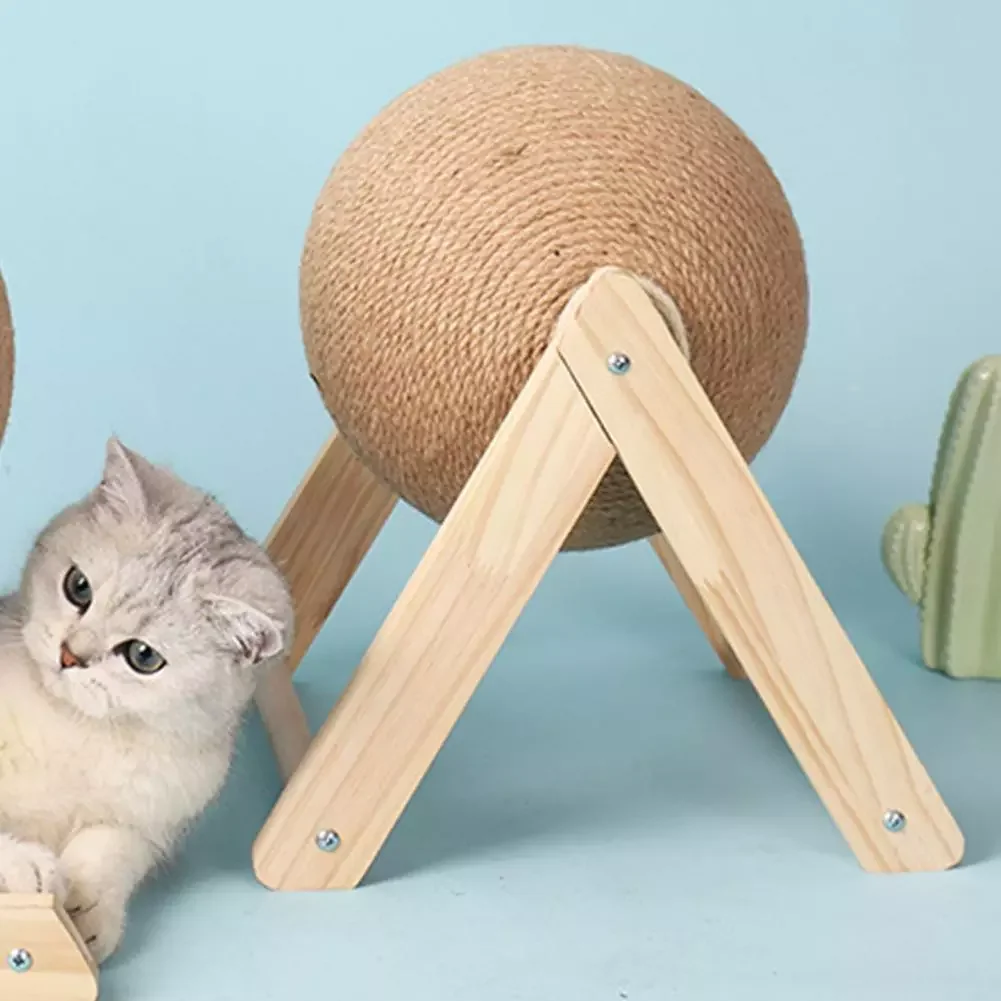 

Scratching Ball Sisal Rope Ball Board Grinding Paws With Solid Wood Stand Scratcher Wear-resistant Pet Furniture Supplies