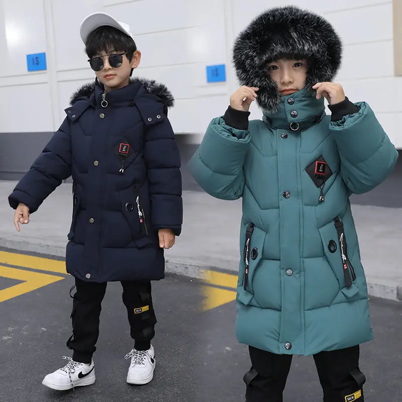 

New Boys Winter Hooded Jackets Thicken Outerwear Child Warm Coat Kids Korean Version Parkas Playing Snow In The Park -30 Degrees