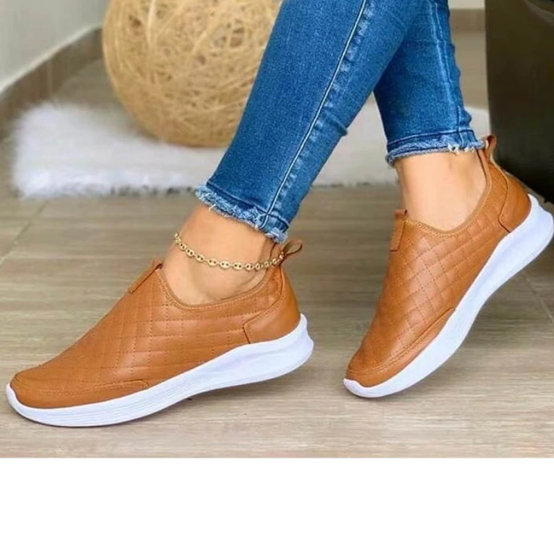 

Women Solid Color Vulcanized Shoes Round Head Slip on Loafers Shallow Mouth Sneakers Plus Size Casual Flats Deportivas De Mujer