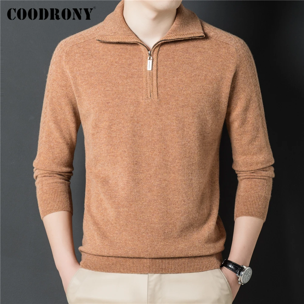 COODRONY Brand Zip Turtleneck Sweater Men Clothing Autumn Winter 100% Pure Merino Wool Thick Warm Pullover Cashmere Pull Z3030