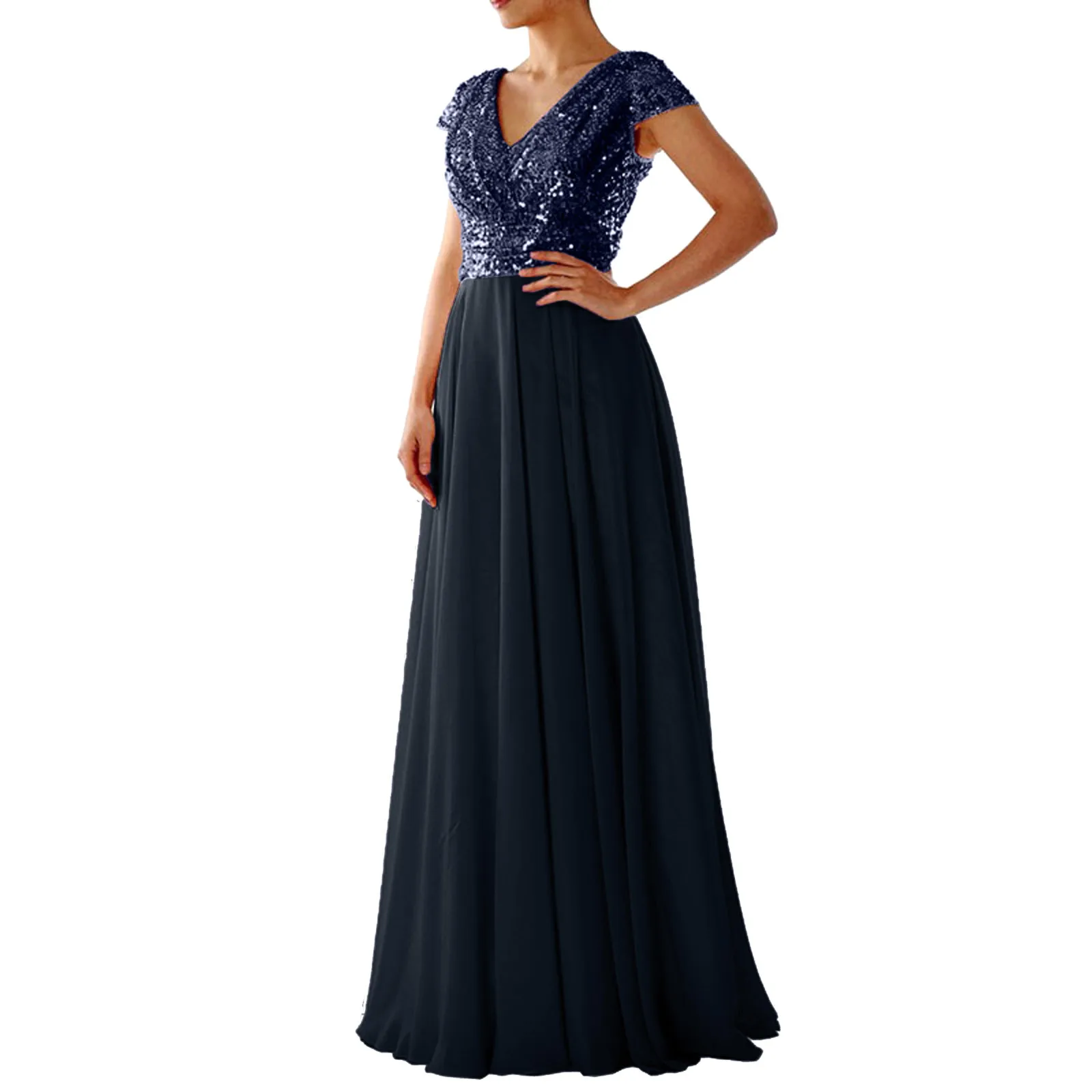 

Women's Summer V Neck Sequined Chiffon Panel Evening Gown Long Dress Elegant Evening Formal Dresses for Women Evening Short