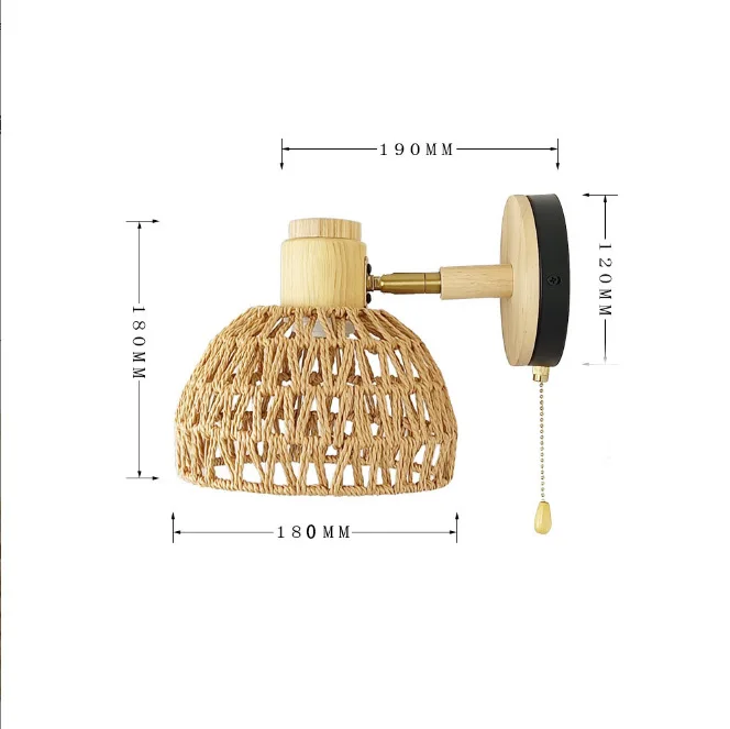 

Плетеный настенный бра из пеньковой веревки, винтажный деревянный настенный светильник, освещение в стиле ретро, прикроватная лампа из ротанга, промышленный декор для гостиной, спальни E27