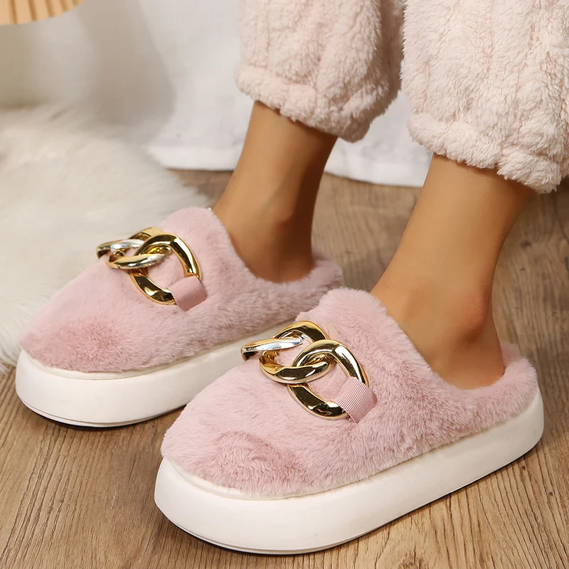 

2022 INS Platform Slippers Girls Ladies Korean Version Style Winter Faux Fur Slides Women's Indoor Home Slippers Shoes