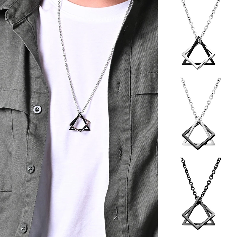

Geometry Interlocking Square Triangle Male Pendant For Men Zinc Alloy Modern Trendy Geometric Stacking Streetwear Necklace