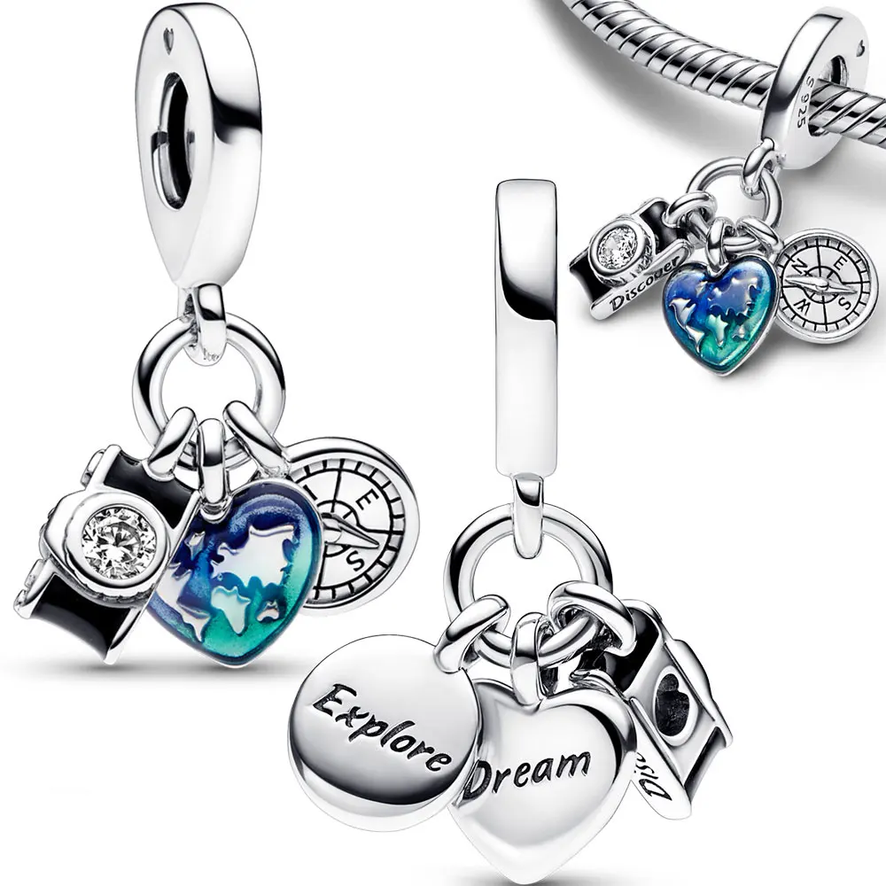 Breloques en argent regardé 2023 pour bracelet Pandora original, crabe, méduse, collier, pendentif papillon, voyage, été, nouveau, 925