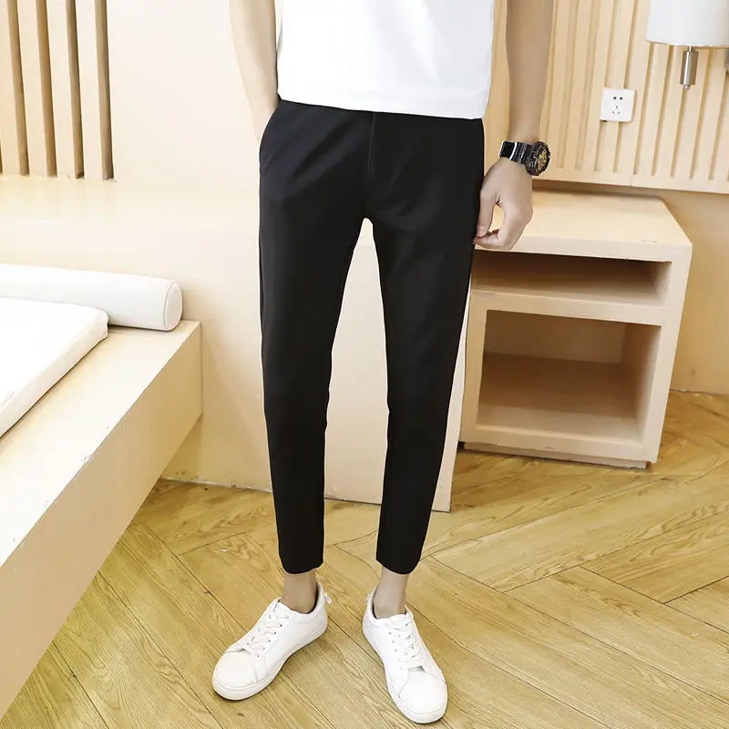 

2022 Men's Spring Autumn New Slim Casual Trousers Male Korean Solid Color Ankle-Length Pants Men Pockets Pencil Pants A216