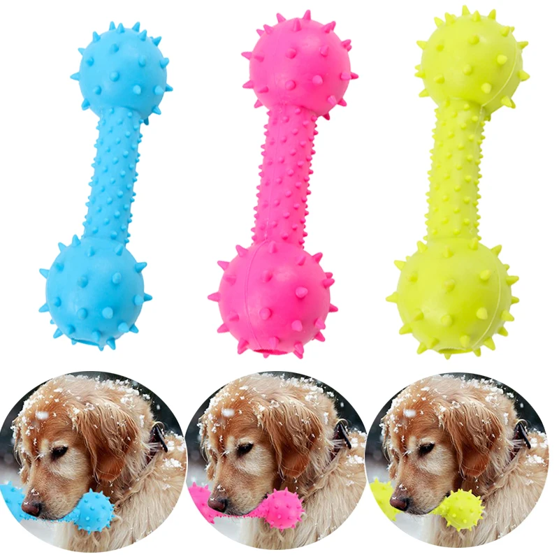 

Pet Chew Toy Rubber Dumbbell Pet Dog Cat Puppy Sound Polka Dot Squeaky Toy Resistant To Bite Rubber Dumbbell Chewing Funny Toys
