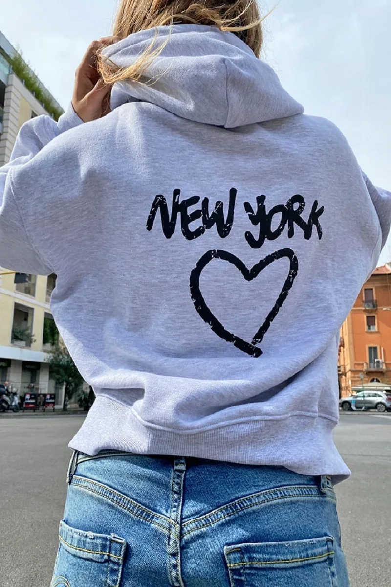 

2023 зимняя Уличная Повседневная Толстовка, Женский винтажный Свободный пуловер Y2k в стиле Харадзюку, эстетичный свитшот с надписью Нью-Йорка