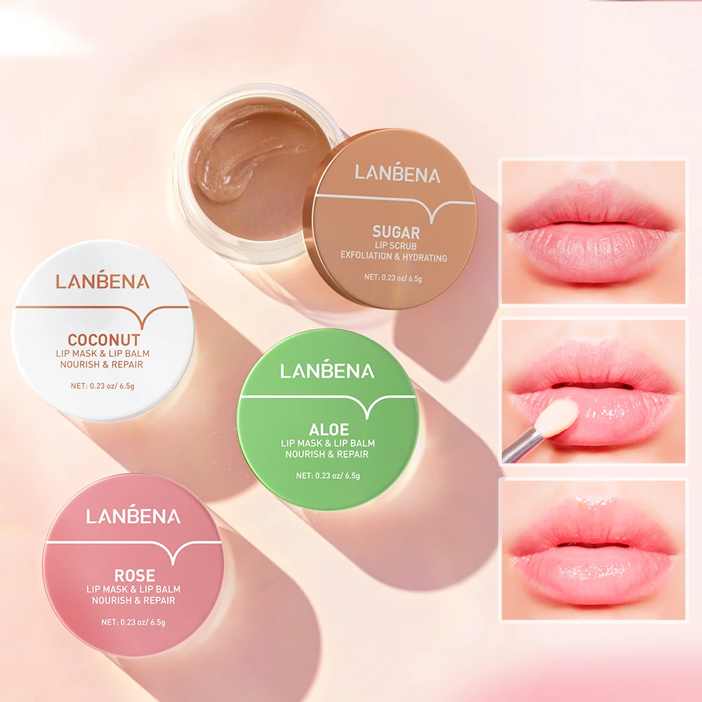 

LANBENA Lip Mask Rose Moisturizing Aloe Nourish Sugar Exfoliating Coconut For Lips Skin Care Remove Fine Lines Makeup Cosmetics