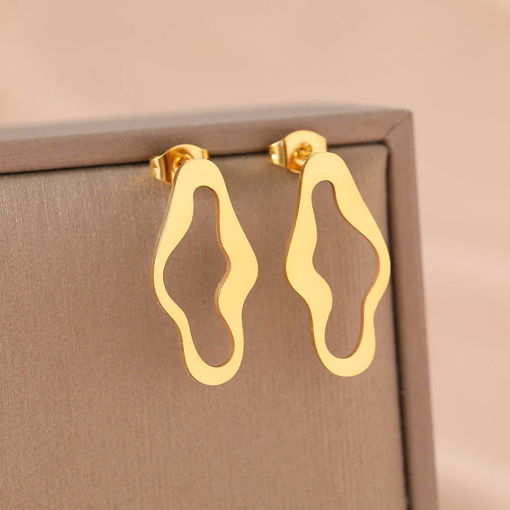 Серьги из нержавеющей стали, простые геометрические Полые Подвески, индивидуальный дизайн, серьги-гвоздики для женщин, ювелирные изделия для друзей, подарки