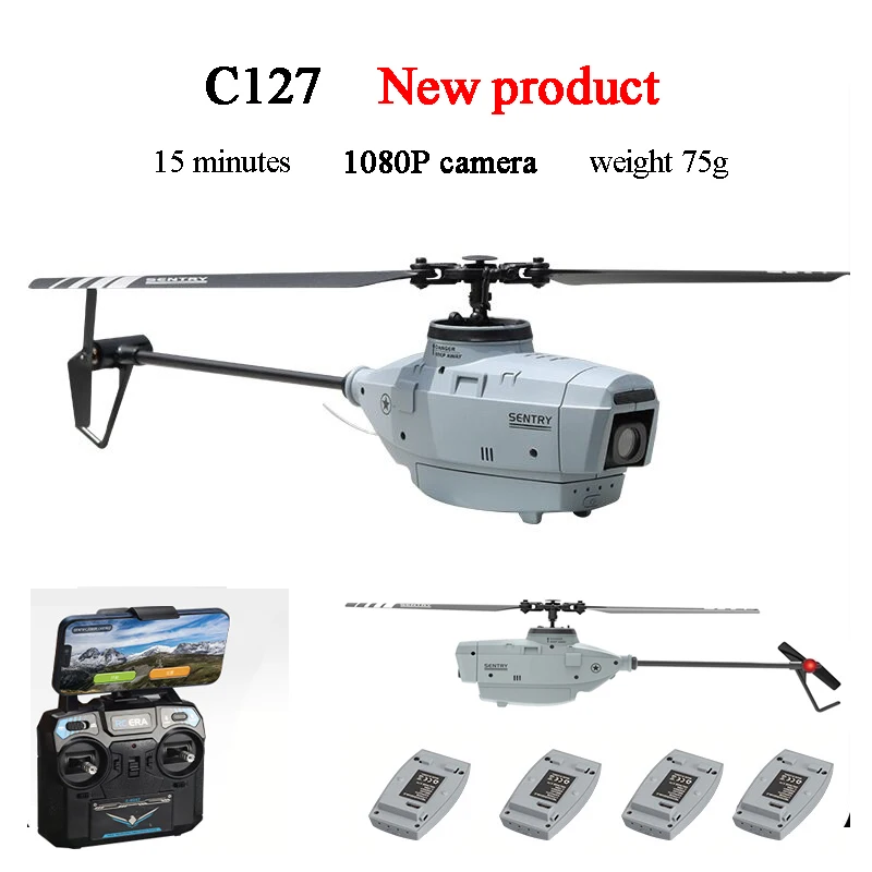 

C127 Wifi 4ch RC Drone 2.4GHz Single Paddle No Aileron Simple 1080P Wide Angle Camera Helicopter 6 Axis RC Toy