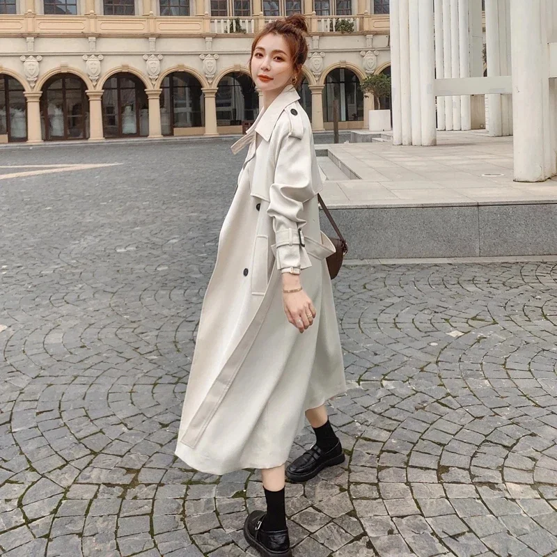 

Autumn Lady Duster Coat Female Outerwear Quality Brand New Fashion Women Trench Coat Beige Long Double-Breasted