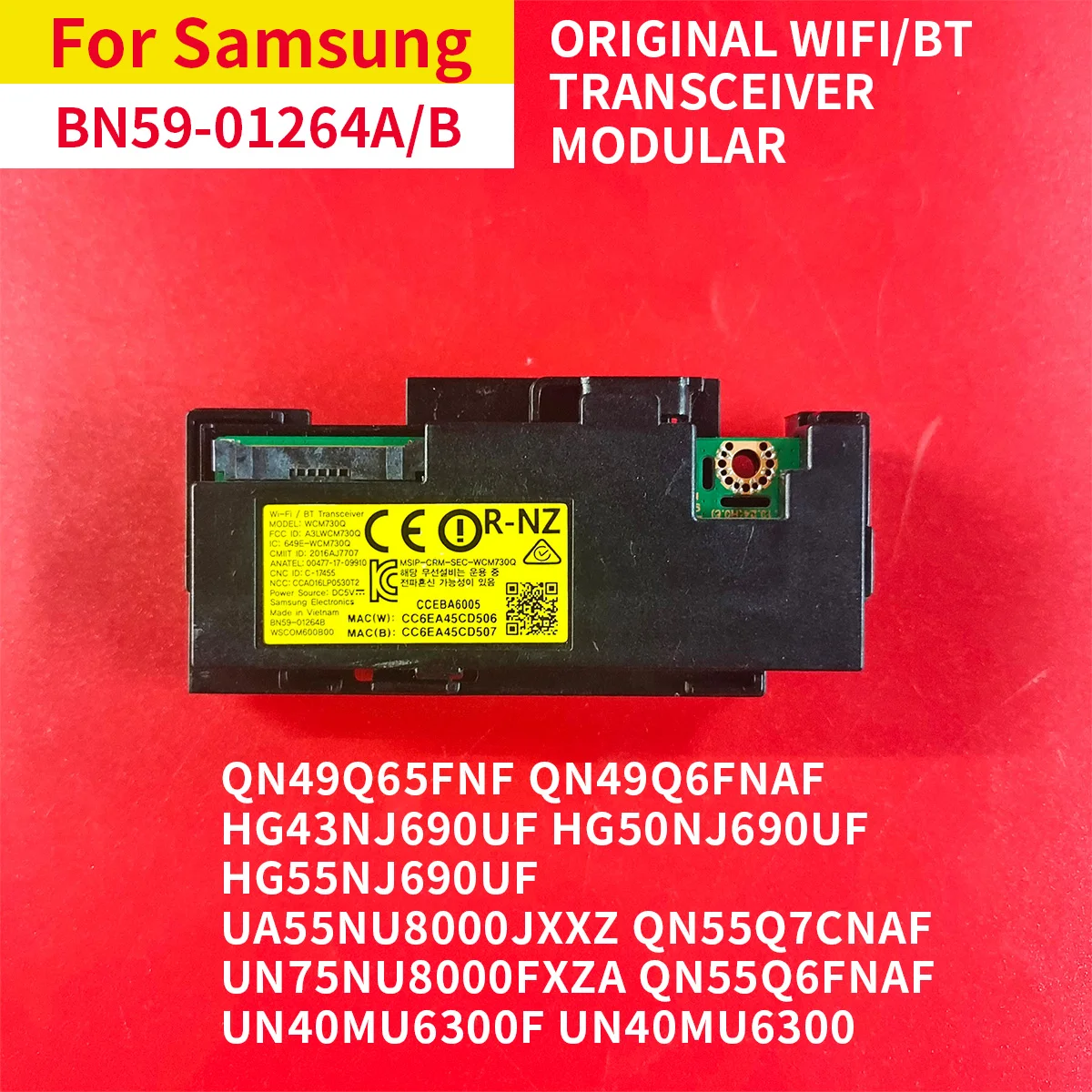 Оригинал для беспроводной сетевой карты Φ 649E-WCM730Q Wi-Fi/BT модуль приемопередатчика Wi-Fi QN55Q7CNAF UA55NU8000JXXZ