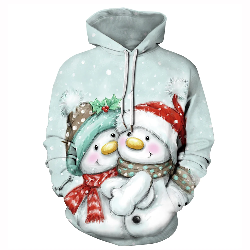 

Say Hi Snow Man Christmas Hoodies All Over Print Crewneck Pullover Casual Hipster Hoody Streetwear Top Men Women Clothing