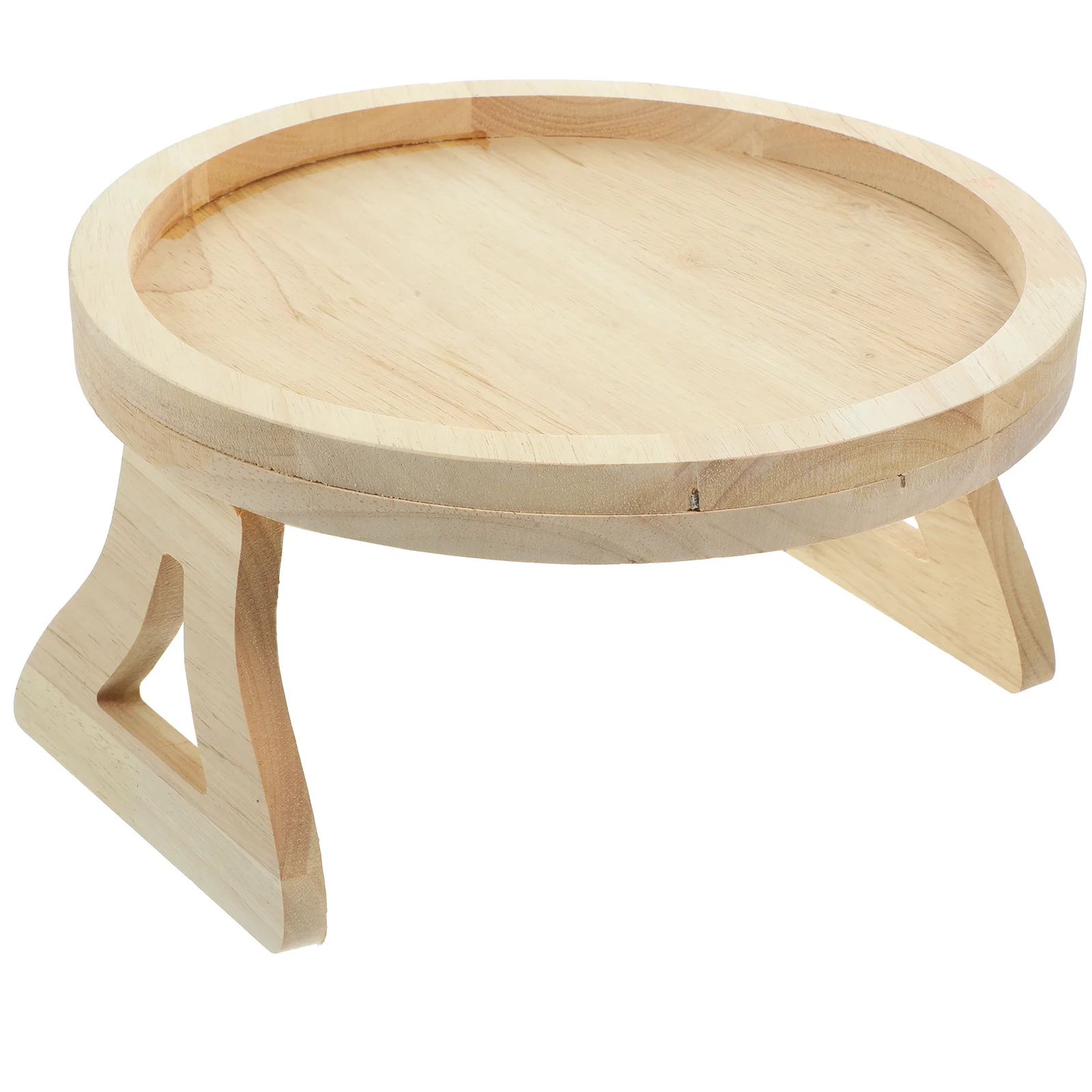 

Foldable Table Multi-function Wooden Tray Round Couch Side Tables Dessert Sofa Arm Clip