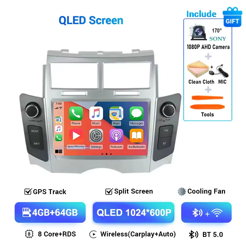 

7-дюймовый автомобильный мультимедийный плеер для Toyota Yaris XP90 Vitz Platz 2008-2011 Android 15 Carplay, радиоприемник, автомобильный GPS-навигатор