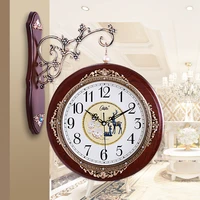 luxury double sided decorative wall clock large 3d home wooden vintage wall clock unusual horloge murale wall timepiece
