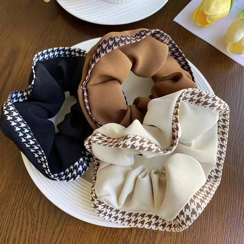 

TwinkLei Vintage Female Elastic Hair Bands Houndstooth Ponytail Holder Hair Accessories Women Classtic Hair Tie Girls Scrunchies