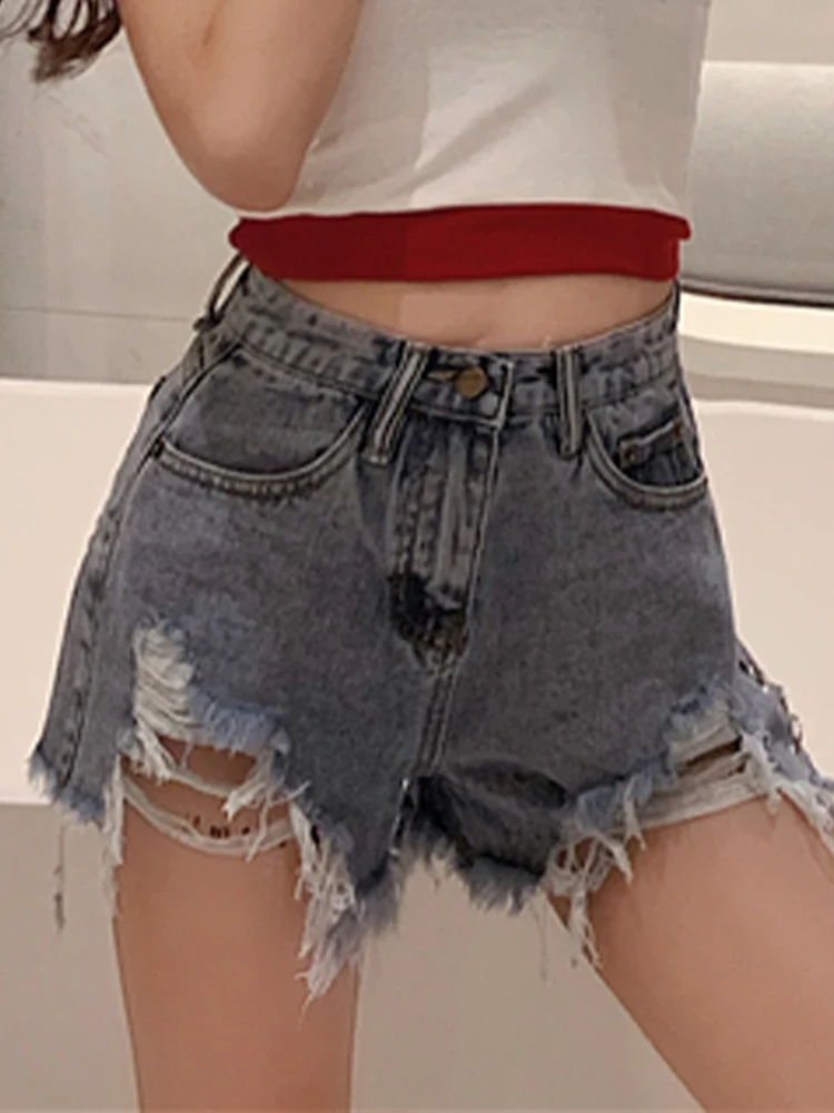 

Casual jeans 2022 summer new style ripped irregular raw edge sexy high waist denim shorts fashion women's clothing