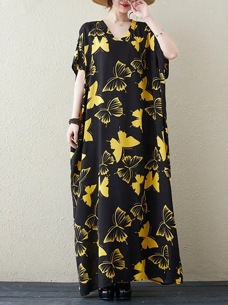 

Женское атласное платье-макси с коротким рукавом, свободного покроя