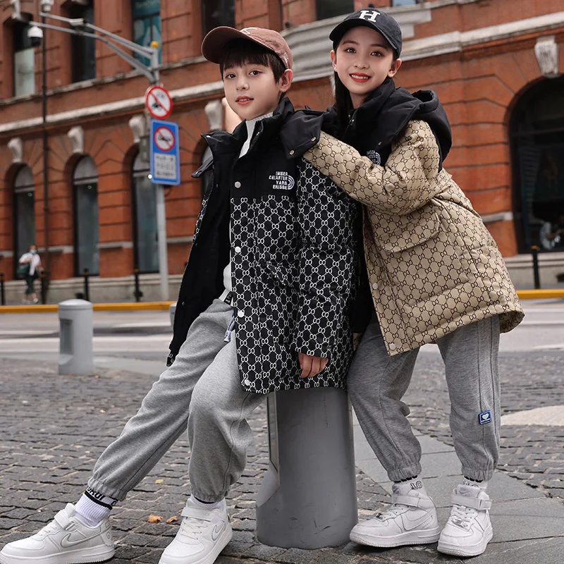 

Детский Зимний пуховик с защитой от холода, теплая водонепроницаемая куртка с капюшоном для мальчиков, пуховое модное пальто на утином пуху для девочек
