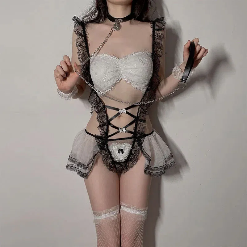 

Костюм горничной в стиле "Лолита", ажурное кружевное платье-комбинация, порно, Эротическая ролевая игра, женская модель, косплей, одежда для косплея