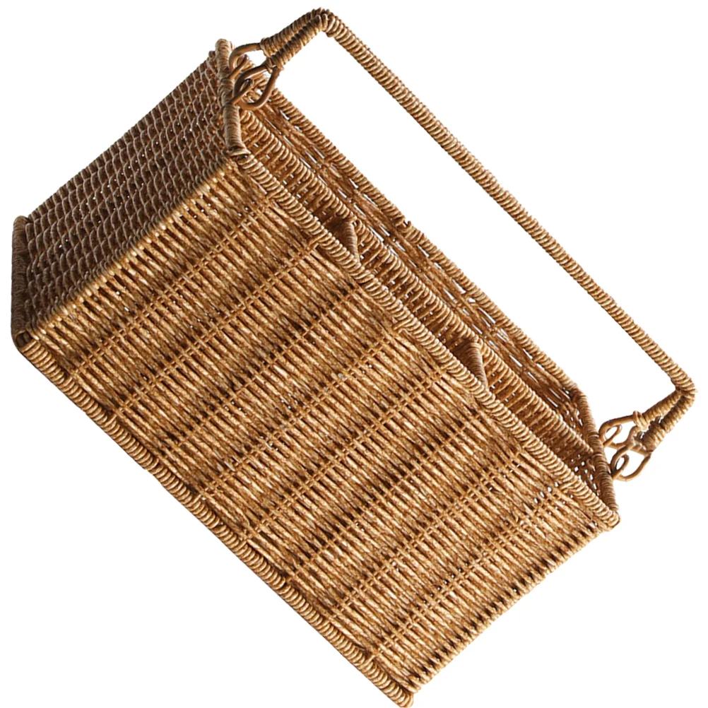 

Basket Woven Storage Organizer Divided Baskets Rattan Bins Home Portable Wicker Utensil Holder Imitation Decorative Rectangular