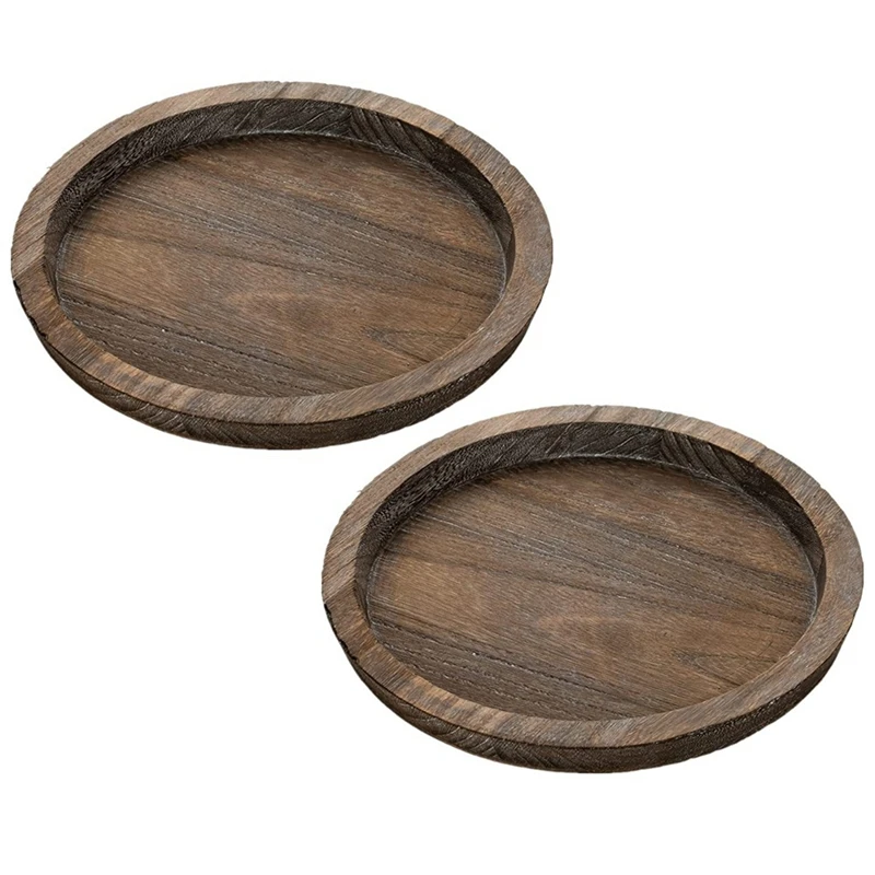 

2Pcs Rustic Wooden Tray Candle Holder - Small Decorative Plate Pillar Candle Tray Wood For Farmhouse Dining Table