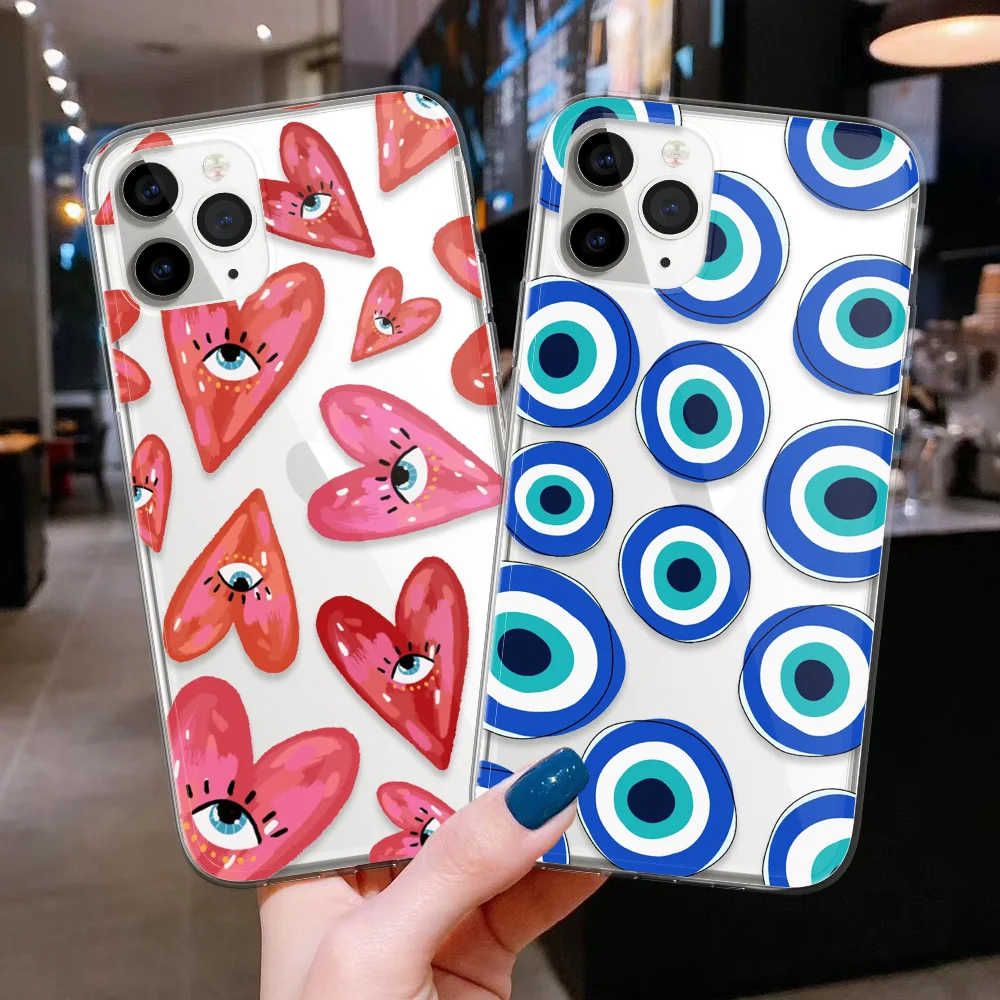 

Evil Eye Phone Case For iPhone 12 11 6 6s 7 8 Plus X XR 11Pro XS Max Transparent Cute Love Heart Soft TPU For iPhone 12 Cover