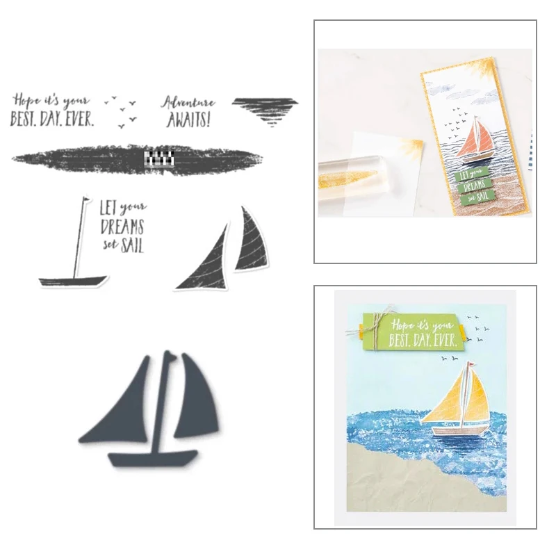 

Новинка 2022, прозрачный штамп с рисунком поверхности парусника и озера и металлические пресс-формы для изготовления бумаги, поздравительных...