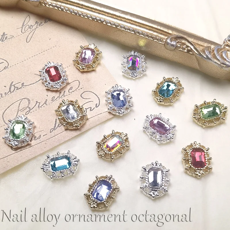 

Новинка, ювелирные украшения Стразы для ногтей, сплав AB цвета, длинные Восьмиугольные алмазы в стиле ретро, золотые и серебряные алмазы, укр...