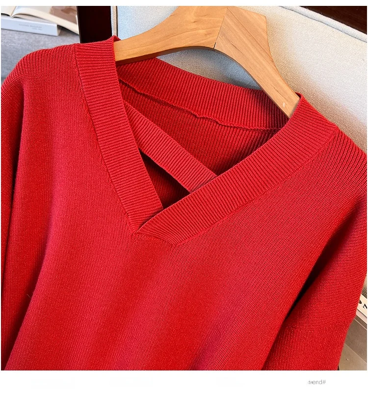 Очень большое женское зимнее вязаное платье-свитер с v-образным вырезом 50 00 кг 200