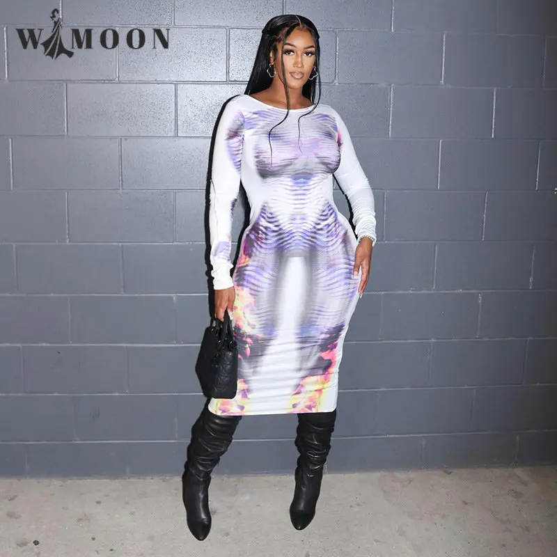 

Женское платье-миди с открытой спиной и 3D-принтом, весна 2023