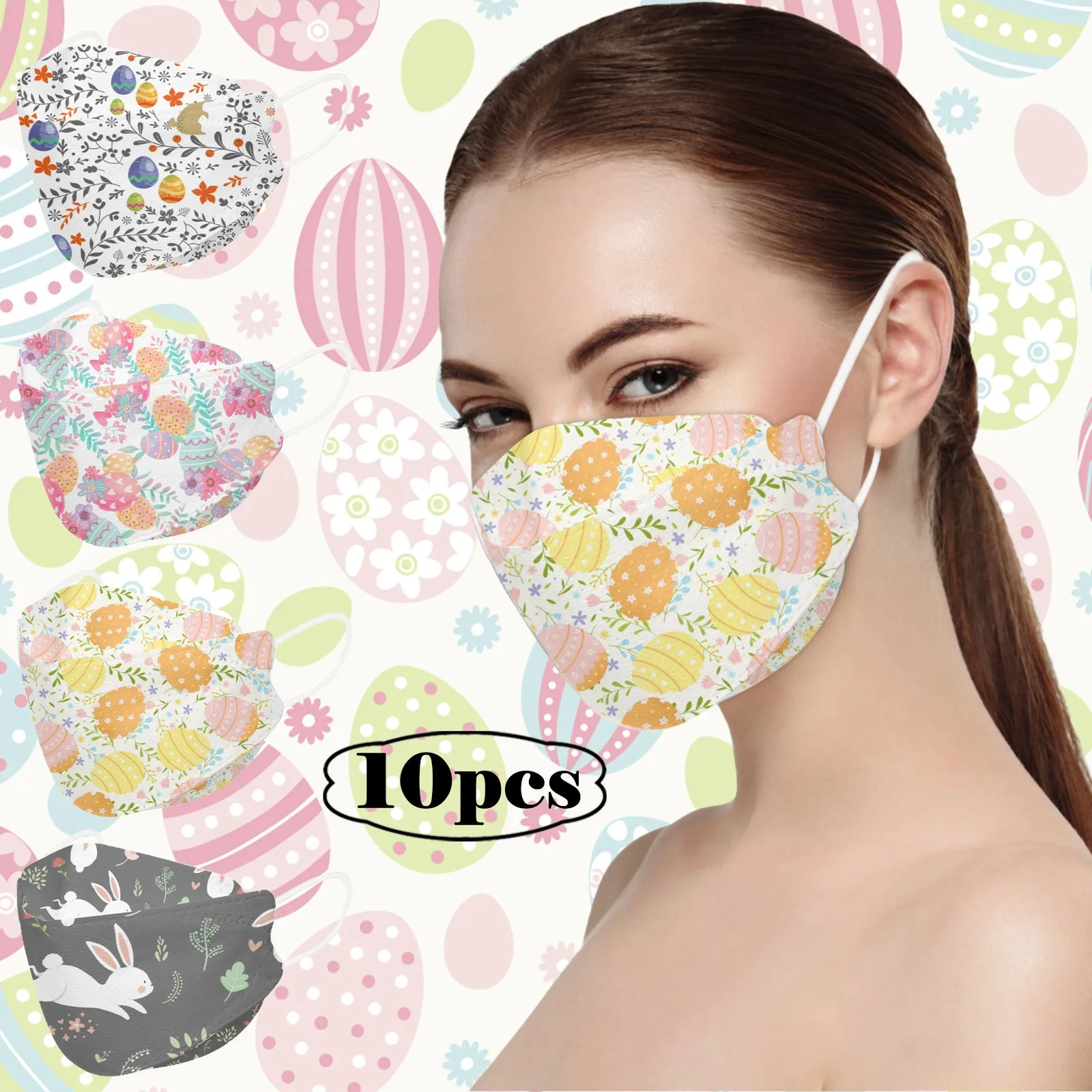 

10PC Fruit Print Men Women Fish Mask 3D Stereo Easter Adult Facemask Rabbit Print Disposable Outdoor Unisex Mask Mascarilla