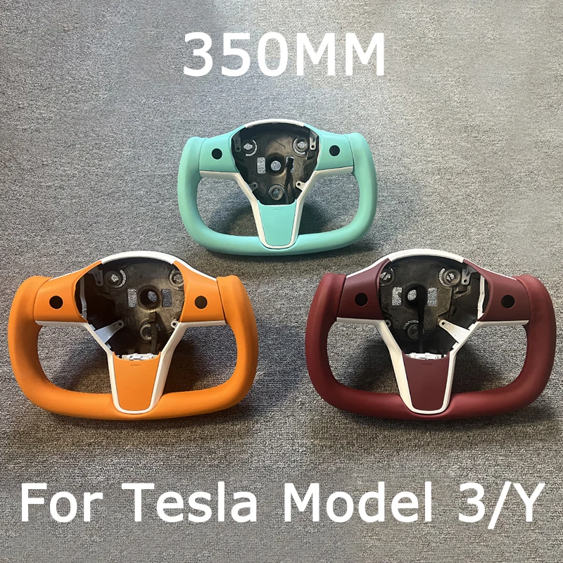 

350mm YOKE Steering Wheel With Heat For Tesla Model 3 Model Y 2017-2023 Customize Orange Blue Wine Steering Wheel