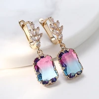 new multicolor rectangle cubic zircon dangle earrings for women retro temperament gold plated earring wedding party jewelry gift