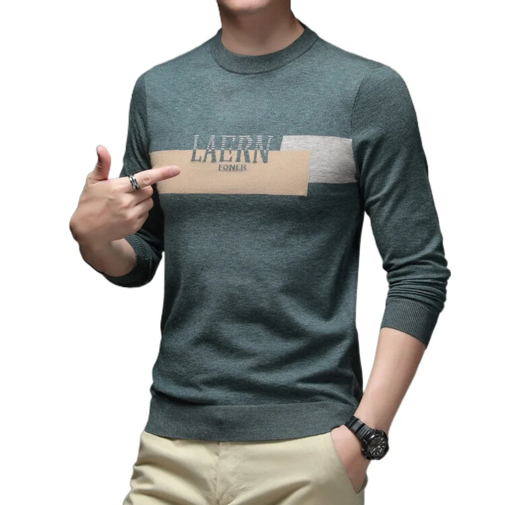 

2023 High Quality Mens New Casual Lapel Long Sleeve O-neck Shirts Breathable Wool Knit Pullover Tops