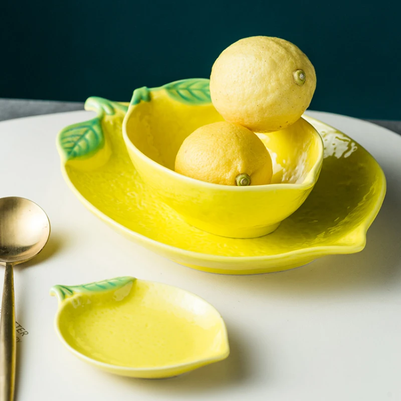 

European Lemon Shape Dinner Plate Creative Cute Sauce Dish Ceramic Kitchen Tableware Dessert Breakfast Plate Rice Soup Bowl