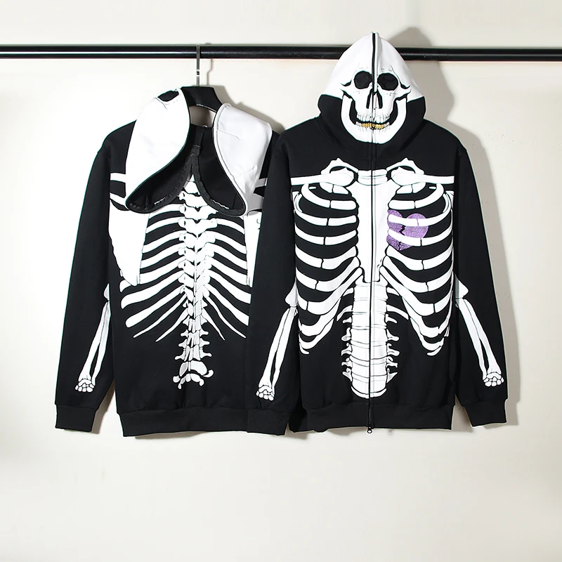 

2022 Kapital Zip Hoodie Sweatshirts Dark Skeleton Print High Quality Men Women Hoodies
