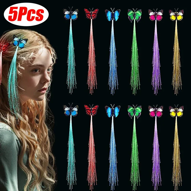 

LED Glowing Flash Wigs Hair Braided Clip Hairpin Butterfly Luminous Dance Hairpin Clip Halloween Party Bar Christmas Decoration