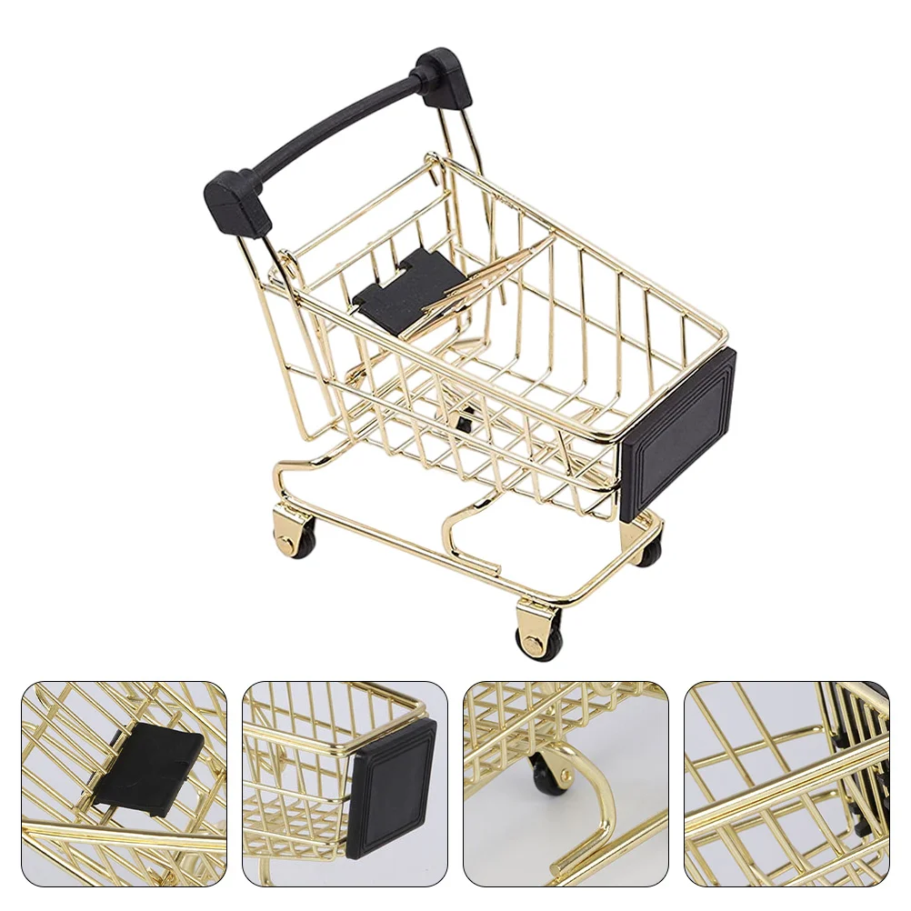 

Shopping Cart Mini Basket Toy Trolley Miniature Grocery Storage Pretend Play Kids Cartssupermarket Holder Fruit Artware