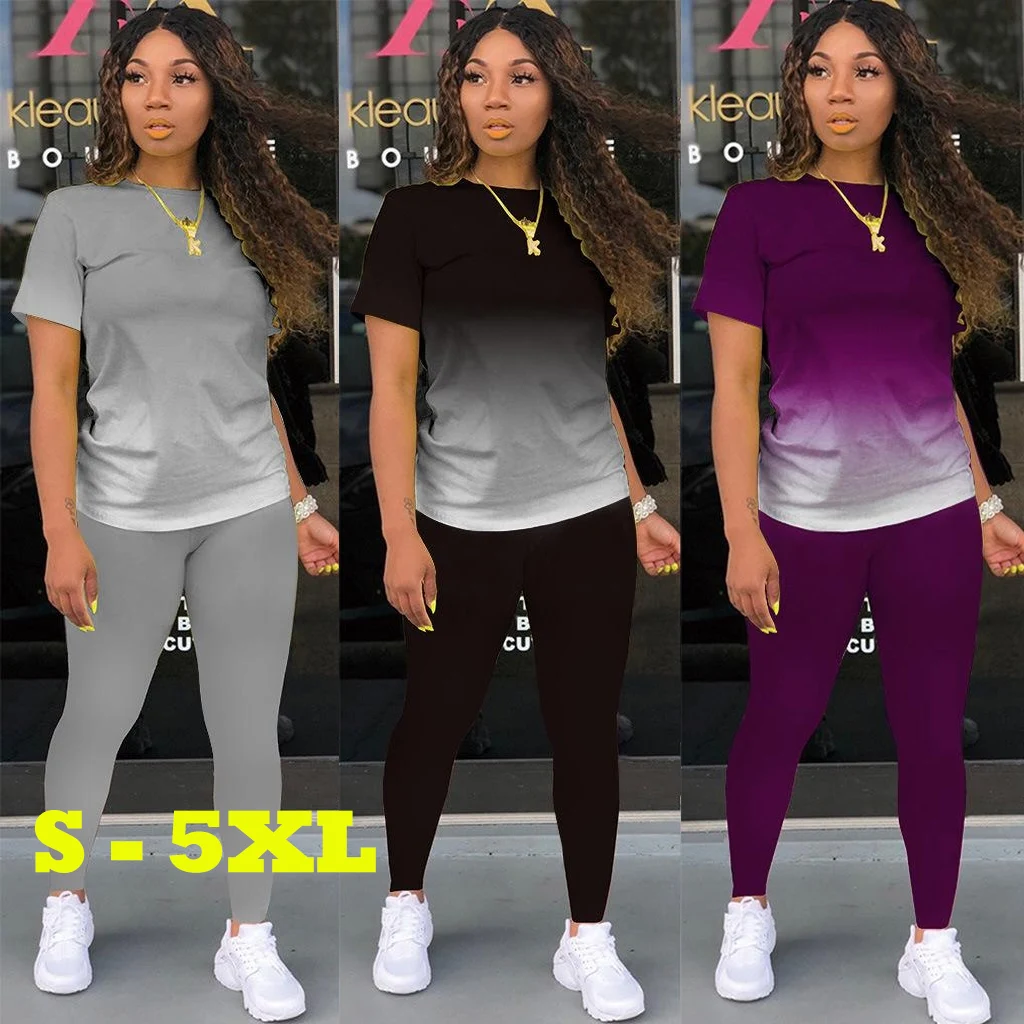 2023 Women's Fashion Short Sleeved Tracksuit Jogging Sets Tops Pants Sports Outfits Sweatsuits Running Casual Women Clothes Set