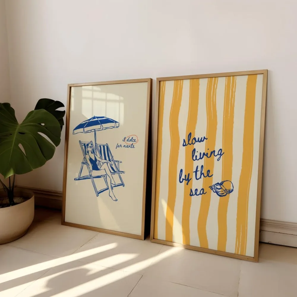 

Набор из 2 абстрактных картин на холсте бежево-синего цвета HALFLEMART