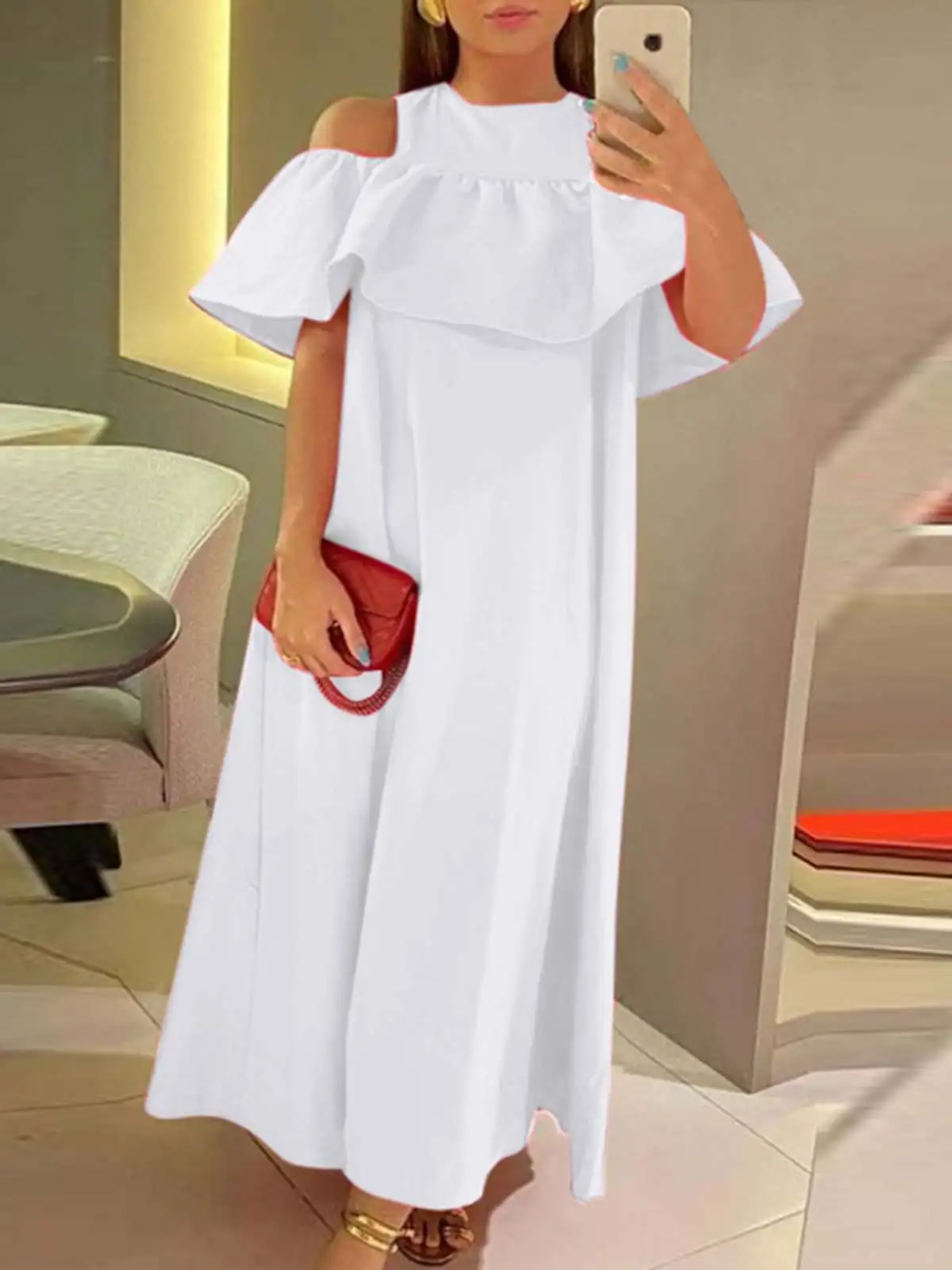 

ZANZEA Women Ruffles Maxi Long Dresses 2022 Bohemian Solid Short Sleeve Vestido Oversized Summer Holiady Baggy Sundress Oversize