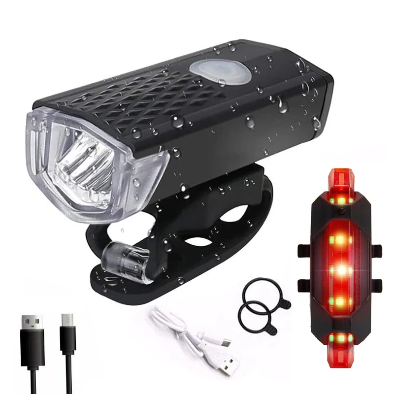 

Bike Bicycle Light USB LED Rechargeable Set MTB Road Bike Front Back Headlight Lamp Flashlight Cycling Light Cycling Accessories