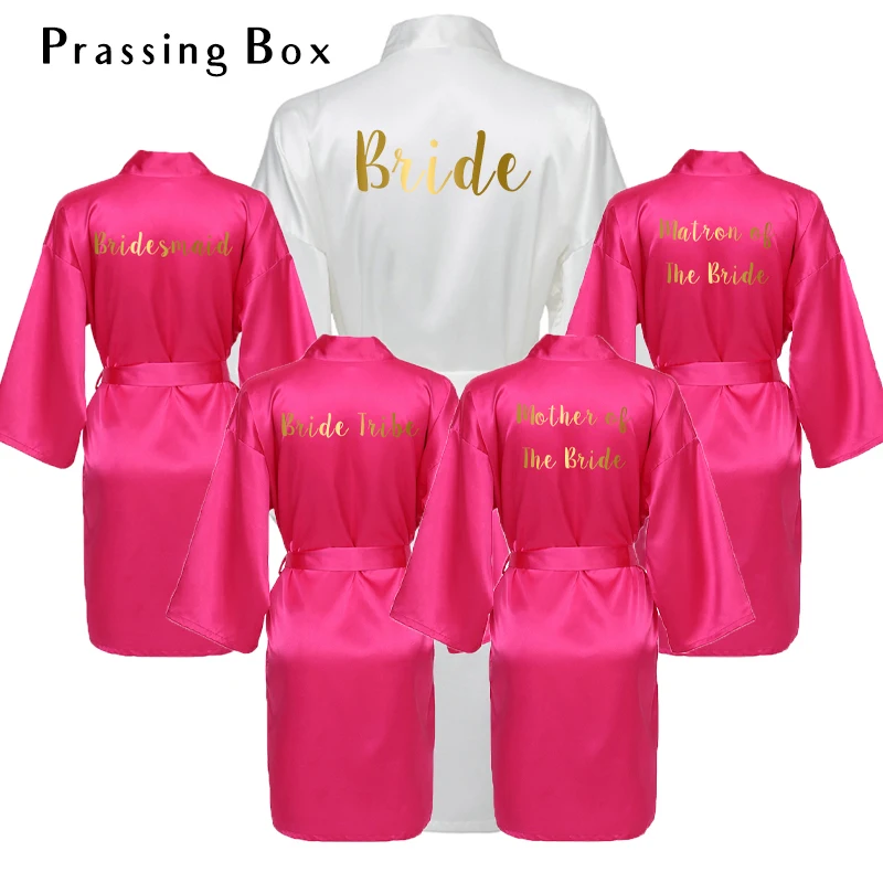 New Hot Pink Bridal Robes Night Dress Satin Silk Bride Robe Wedding Robe Bride Bridesmaid Dressing Gown Bridesmaid White Robes