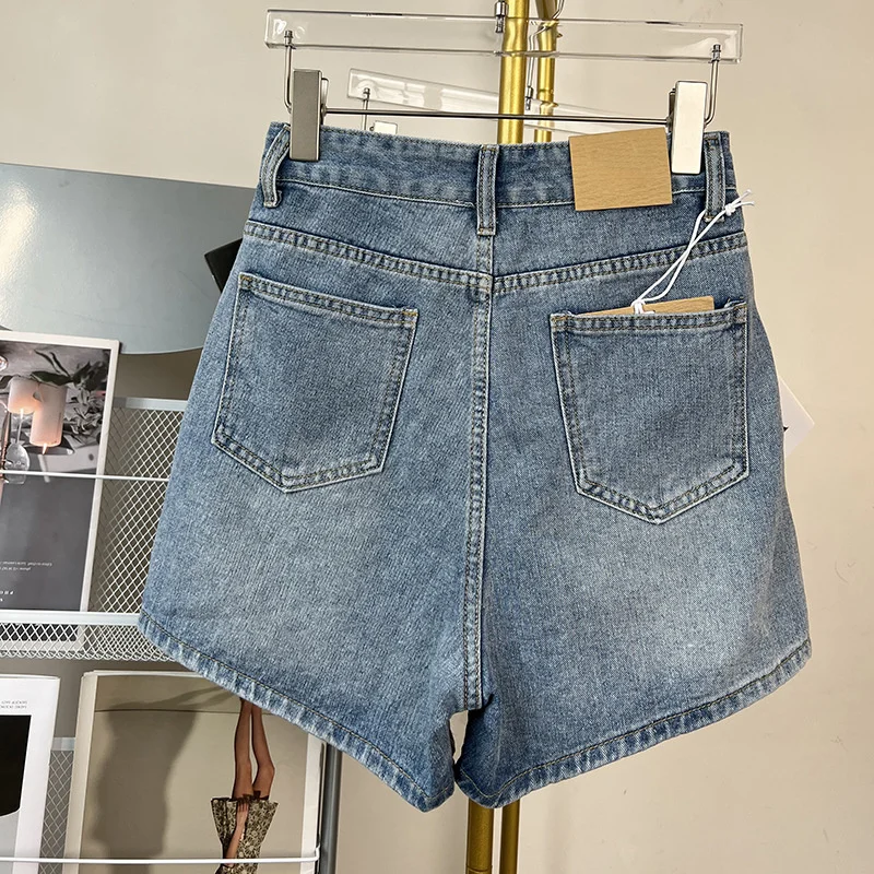 Large size high waisted denim shorts for women's summer 2023 new Korean fashion chubby mm loose and slim wide leg hot pants