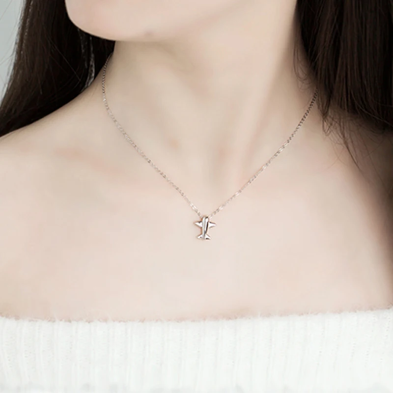 Колье из серебра 925 пробы с подвеской в виде самолета 45 см