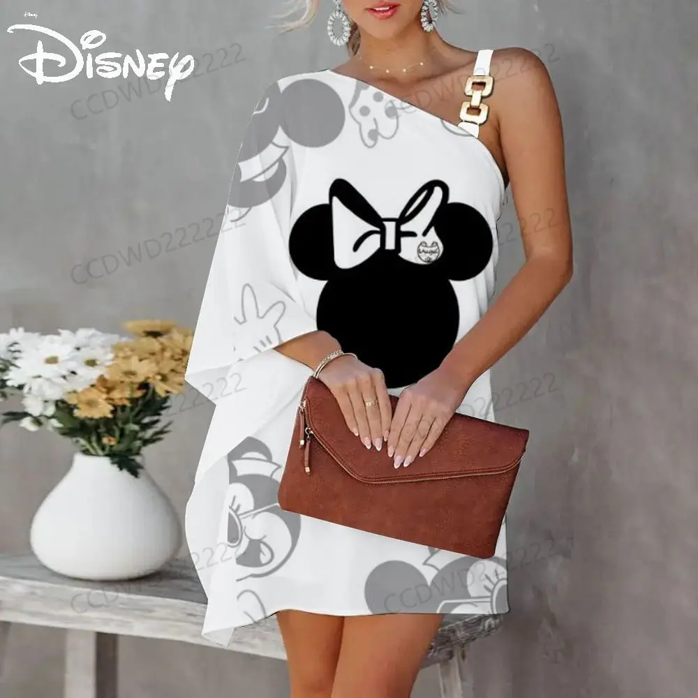 Mini Dress Disney Mickey Elegant Dresses for Women One-Shoulder Minnie Mouse Diagonal Collar Evening Party Luxury Prom 2023 Sexy