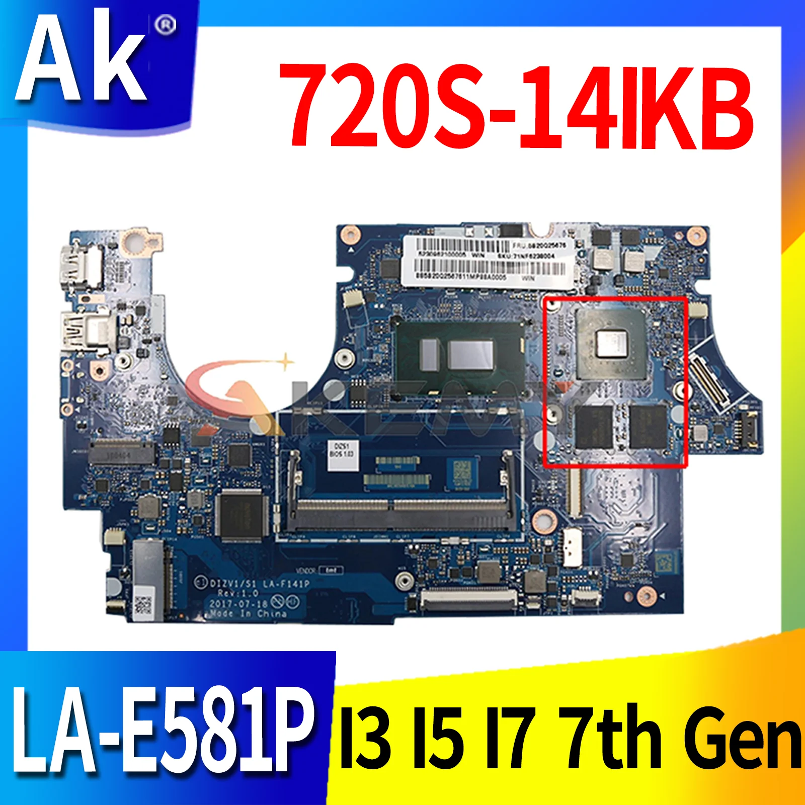 

Материнская плата для ноутбука Lenovo IdeaPad 720S-14IKB, системная плата, системная плата с процессором I3 I5 I7 7-го поколения GPU 940MX 2 Гб DDR4